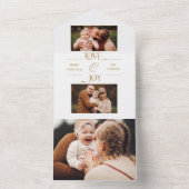 Gold Love & Joy Typography 2-Foto All In One Uitnodiging (Binnen)