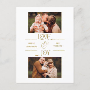 Gold Love & Joy Typography 2-Foto Feestdagenkaart