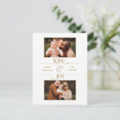 Gold Love & Joy Typography 2-Foto Feestdagenkaart (Staand voorkant)