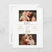 Gold Love & Joy Typography 2-Foto Feestdagenkaart (Voorkant / Achterkant)