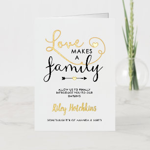 Gold Love maakt een familieaankondiging Folie Wenskaart