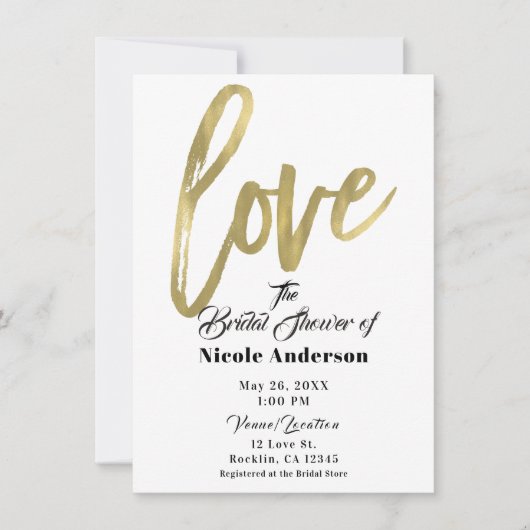 Gold LOVE Modern Brush Script Wedding Kaart (Voorkant)