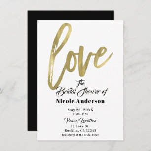 Gold LOVE Modern Brush Script Wedding Kaart