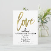 Gold LOVE Modern Brush Script Wedding Kaart (Staand voorkant)
