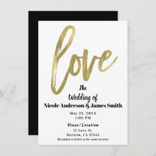 Gold LOVE Modern Brush Script Wedding Kaart