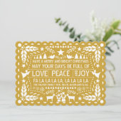 Gold Love Peace Joy papel picado Kerstmis Feestdagenkaart (Staand voorkant)