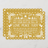 Gold Love Peace Joy papel picado Kerstmis Feestdagenkaart (Voorkant / Achterkant)