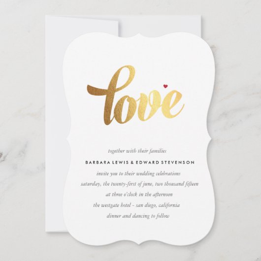 Gold Love Wedding Uitnodiging (Voorkant)