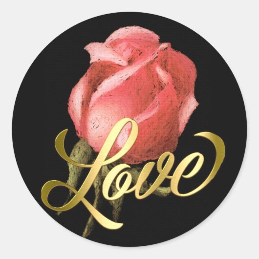 Gold Love with Coral Pink Rose Ronde Sticker (Voorkant)