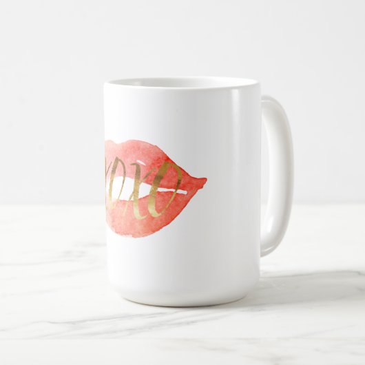 Gold Love XOXO Waterverf Lips Koffiemok (Voorkant rechts)