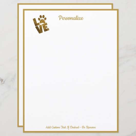 Gold Love your Pet Paw Print Paper (Voorkant / Achterkant)