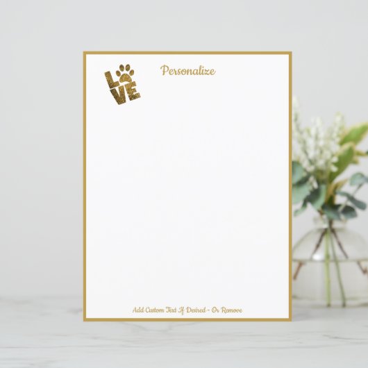 Gold Love your Pet Paw Print Paper (Staand voorkant)