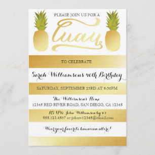Gold Luau Party Invitation for Birthday, Shower Kaart