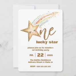 Gold Lucky Star 1e verjaardagsfeest uitnodiging