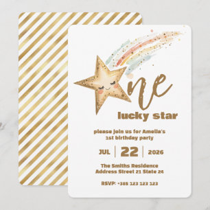 Gold Lucky Star 1e verjaardagsfeest uitnodiging