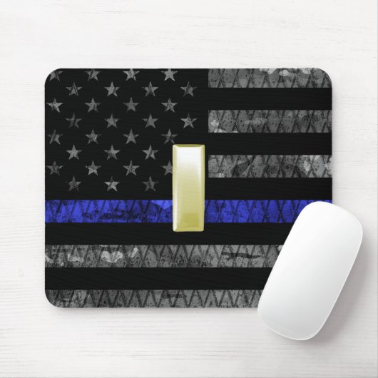 (Gold) Luitenant Thin Blue Line Distress Vlag Muismat (Met muis)