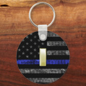 (Gold) Luitenant Thin Blue Line Distress Vlag Sleutelhanger (Voorkant)