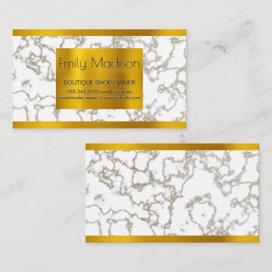 Gold Lux Metal Trim | Witte marmer Gold-textuur Visitekaartje (Voorkant / Achterkant)