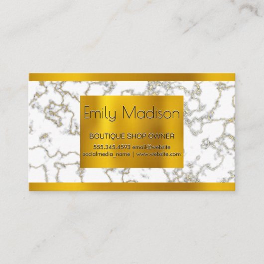 Gold Lux Metal Trim | Witte marmer Gold-textuur Visitekaartje (Voorkant)