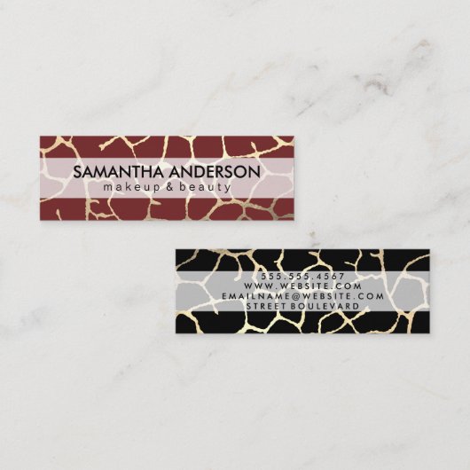 Gold Lux Pattern Dark Red Mini Visitekaartje (Voorkant / Achterkant)