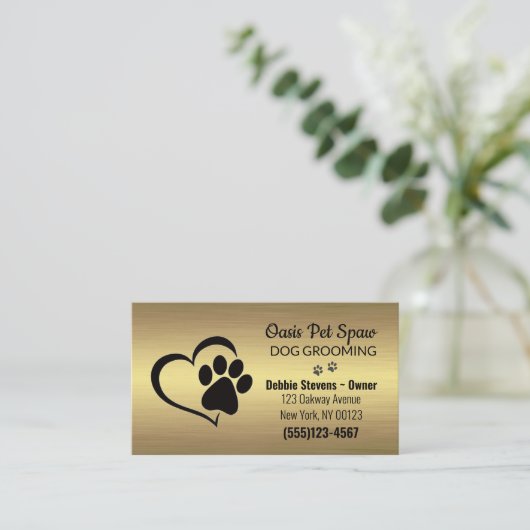 Gold Lux Paw Print Dog Pet Grooming Service Visitekaartje (Staand voorkant)