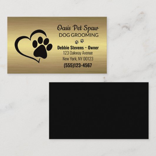 Gold Lux Paw Print Dog Pet Grooming Service Visitekaartje (Voorkant / Achterkant)