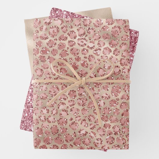 Gold Luxe Blush Roze Glitter Leopard-printer Inpakpapier Vel (In situ)