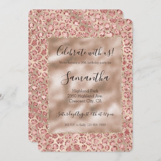 Gold Luxe Blush Roze Glitter Leopard-printer Kaart (Voorkant / Achterkant)