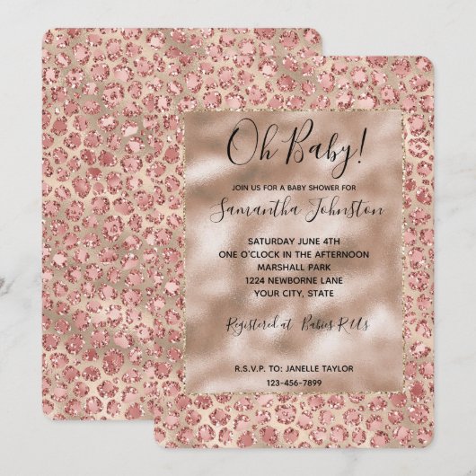 Gold Luxe Blush Roze Glitter Leopard-printer Kaart (Voorkant / Achterkant)