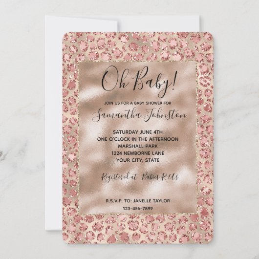 Gold Luxe Blush Roze Glitter Leopard-printer Kaart (Voorkant)