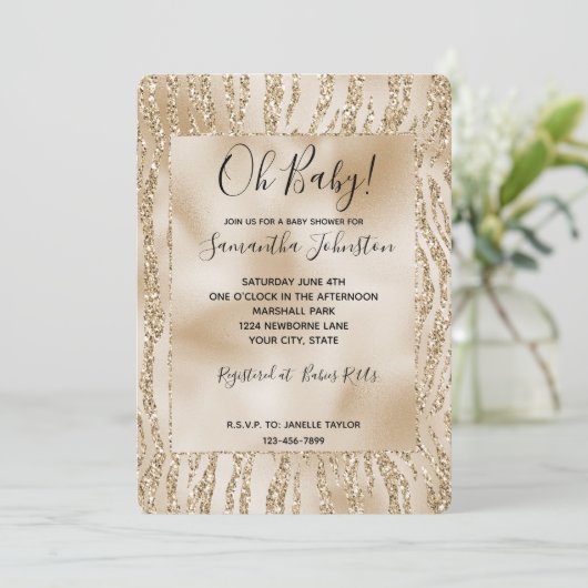 Gold Luxe Glitter Zebra-afdrukken Kaart (Staand voorkant)