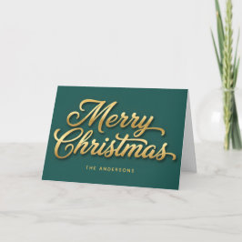 Gold Luxe Retro Script Merry Christmas Feestdagen Kaart