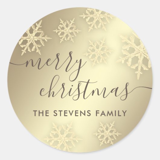 Gold luxe trendy-kerstvakantie sneeuwvlok ronde sticker (Voorkant)