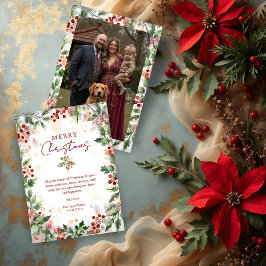 Gold Luxurious Classy Christmas Holly Branches Feestdagenkaart