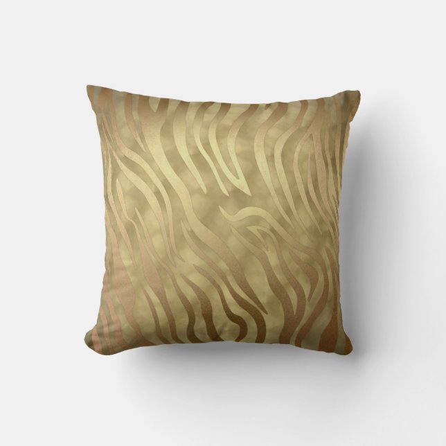 Gold Luxurous Zebra Oerwoud Safari Glam Kussen (Voorkant)