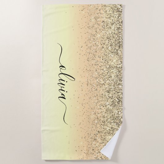 Gold Luxury Glitter Sparkle Monogram Strandlaken (Voorkant)