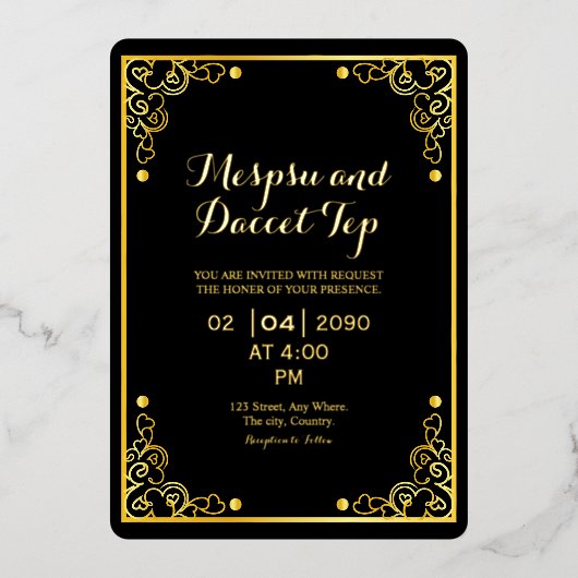 Gold Luxury Invitation Kaart Gold Foil Design (Voorkant)