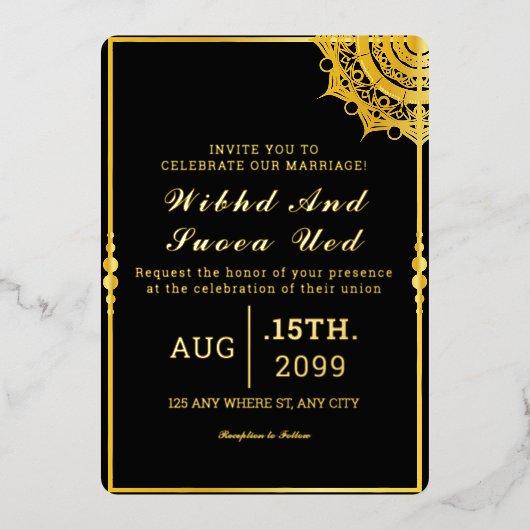 Gold Luxury Invitation Kaart Gold Foil Vector (Voorkant)
