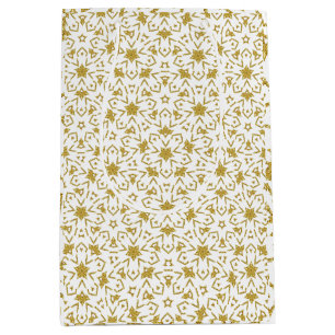 Gold Luxury Kerststerren Pattern Yellow Medium Cadeauzakje