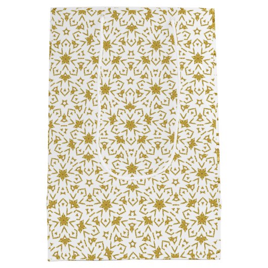 Gold Luxury Kerststerren Pattern Yellow Medium Cadeauzakje (Achterkant)