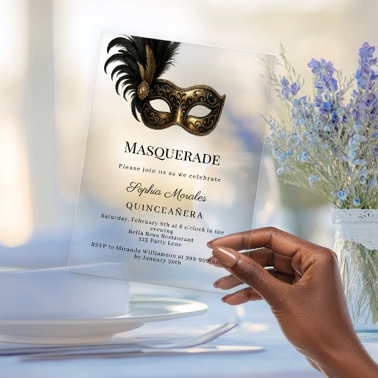 Gold luxury Masquerade Quinceanera Acryl Uitnodigingen