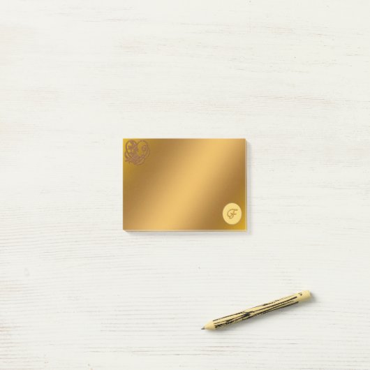 Gold Luxury Monogram F Post-it® Notes (Op bureau)