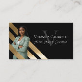 Gold Luxury Real Estate Agent Photo Monogram Luxe Visitekaartje (Voorkant)