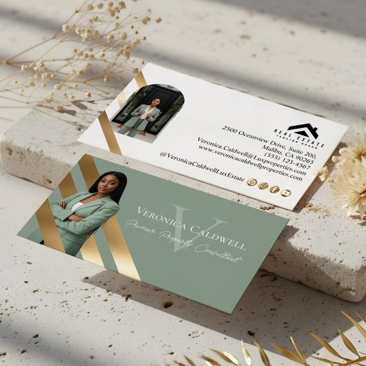 Gold Luxury Real Estate Agent Photo Monogram Luxe Visitekaartje