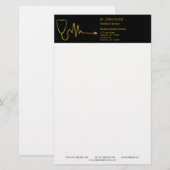 Gold Luxury Stethoscope ECG Wave EKG Line Medical Briefpapier (Voorkant / Achterkant)