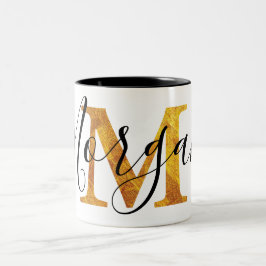Gold 'M'-monogram met persoonlijke naam Tweekleurige Koffiemok