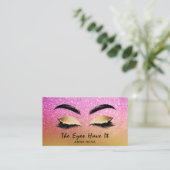 *~* Gold Magenta Glitter Lashes Extensions Brows Visitekaartje (Staand voorkant)