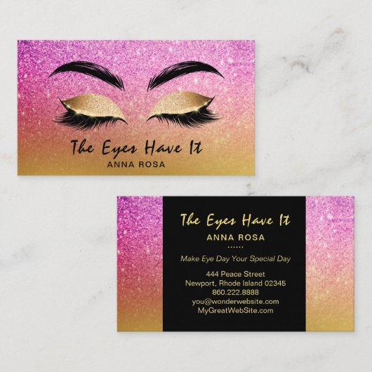 *~* Gold Magenta Glitter Lashes Extensions Brows Visitekaartje (Voorkant / Achterkant)