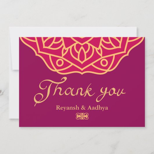 Gold Magenta Mandala Indian Wedding Bedankkaart (Voorkant)