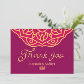Gold Magenta Mandala Indian Wedding Bedankkaart (Staand voorkant)